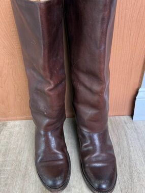Frye Tall Leather Riding Boots in Dark Brown